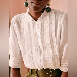 Sezane White Norah Silk Blouse